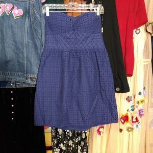 American Eagle Navy Eyelet Strapless Dress